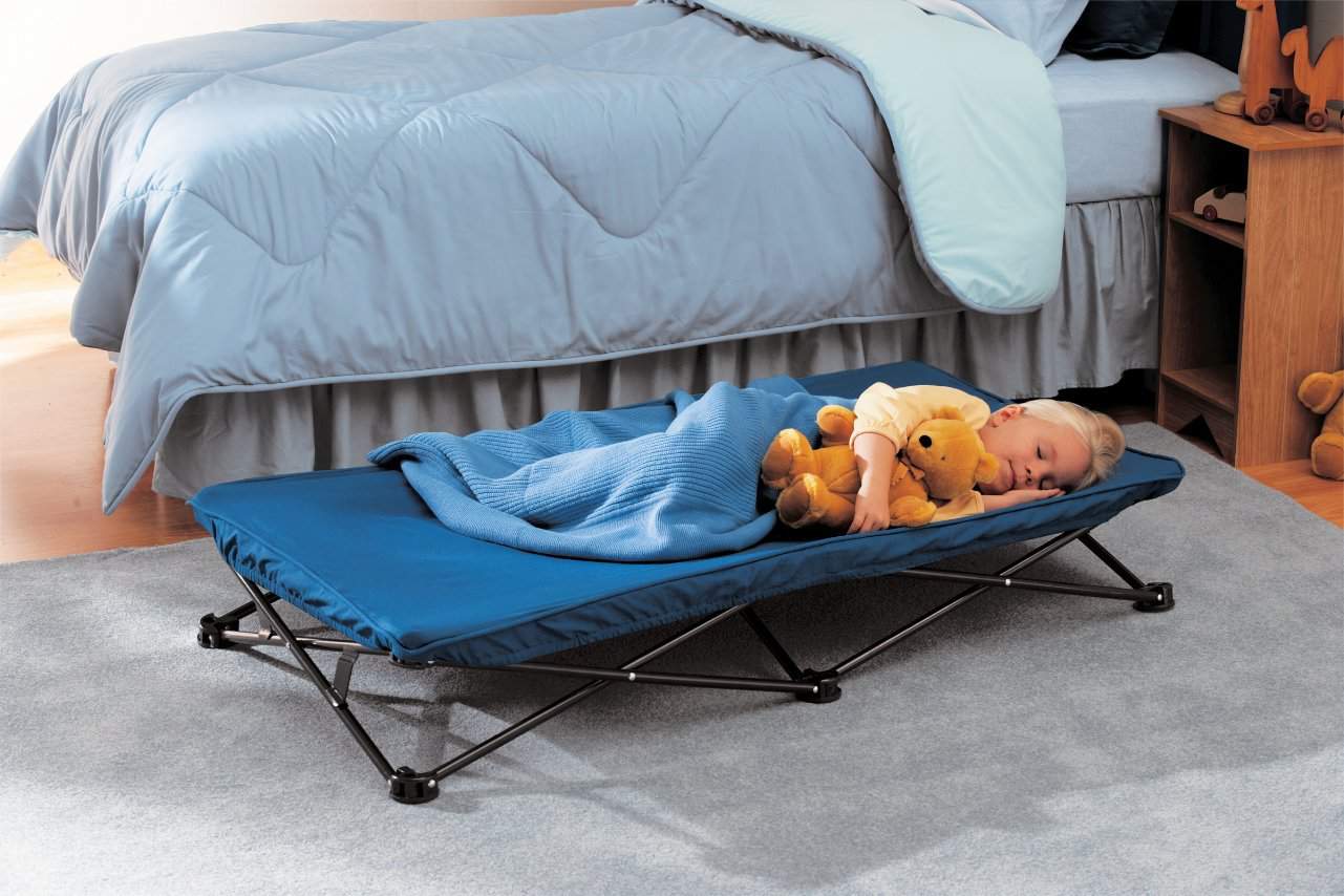 Not all hotels have toddler friendly beds, especially if they still roll out of bed at night. The portable sleeping cot is a great buy for that awkward age