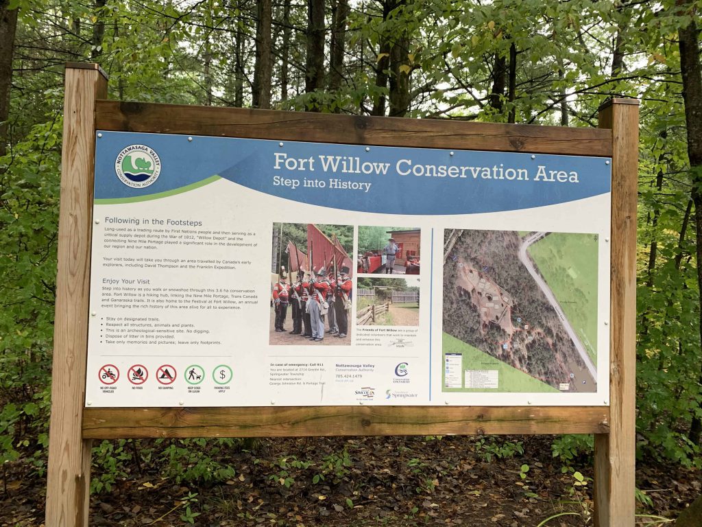 Fort Willow is one of the most historic sites in central Ontario. Visitors can explore the site and have a picnic or walk the beautiful surrounding trails. Throughout the Fort, information kiosks provide visitors with the outstanding history of the area. 